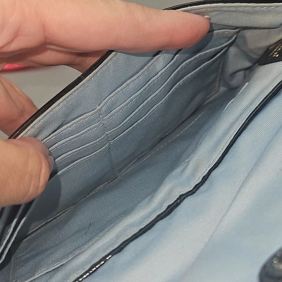 Coach Large Glossy Shiny Black Leather Wristlet Clutch - Picture 9 of 12